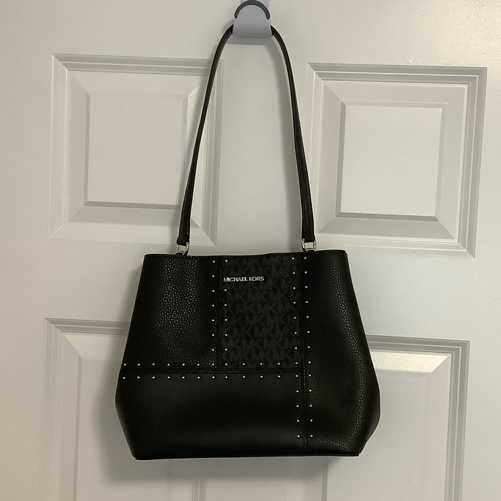 Michael Kors Prat Studded Patchwork Shoulder Bag - image 1